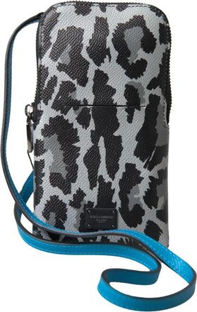 Dolce & Gabbana Luipaard Leren Crossbody Telefoontas - Heren - Schoudertassen - Grijs - ONE Size - Leer - Tassen