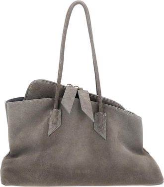 The Attico Asymmetrical Trapezoid Top Handle Bag in Brushed Suede