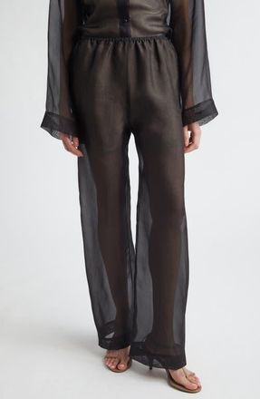 Gia Studios Lisse Silk Organza Straight Leg Pants in Black at Nordstrom, Size 2 Us