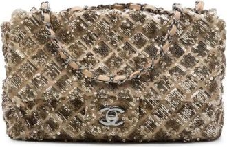 Chanel Pre-owned Sequined Flap Shoulder Bag - Dames - Vintage Schoudertas - Beige - ONE Size - Leer - Vintage