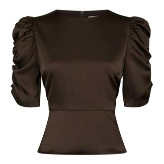 Neo Noir Overhemden, Dames, Bruin, XL, Leer, Benua Heavy Sateen Blouse