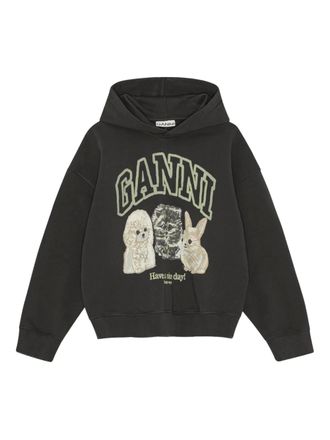 Ganni logo-print hoodie - women - Fabric - XXS/XS - Black