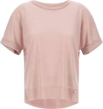 Herno T-shirt met ribboord - Dames - Ronde hals truien - Roze - M - Katoen - Truien & Vesten