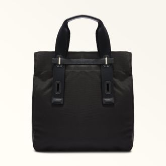 Furla Man Giove Borsa Shopping Nero Nero Tessuto Impermeabile In Nylon Cordura Uomo
