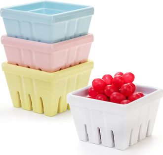 No Brand Juego De Cuatro Cestas Para Frutas De Melamina, Cuencos Perforados Para Frutas, Cesta Cuadrada Para Frutas De Cocina, Colador De 10 Cm, Fresas, Uvas