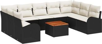vidaXL Garden Sofa Set with Cushion 10 pcs Black Poly rattan vidaXL