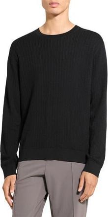 Theory Riland Cable Stitch Cotton Crewneck Sweater in Black at Nordstrom Rack, Size Xx-Large