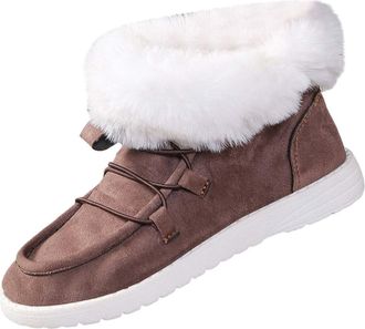 Generic Fur Lined Boots for Women Sneakers Breathable Flat Casual Shoes Winter Padded Warm Womens Boots Ankle Boots for Women Size 4 (Coffee, 4.5)