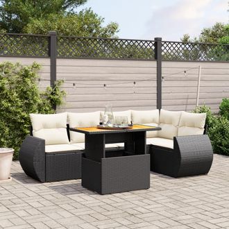 vidaXL Set De Sof&aacute;s De Jard&iacute;n 6 Piezas Y Cojines Rat&aacute;n Sint&eacute;tico Negro Vidaxl