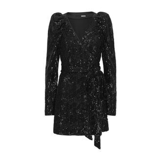 Rotate Pailletten Mini Wrap Dress - Dames - Feestkleedjes - Zwart - S - Pailletten - Kleedjes
