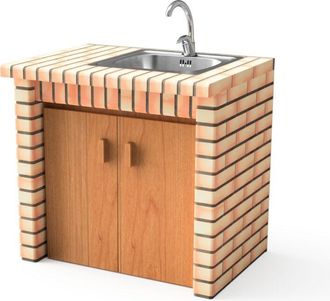 Movelar Movelar - M&oacute;dulo Luxor Lavabo Y Grifer&iacute;a / Puertas Para Barbacoa De Obra Prefabricada (gris, Naranja - 94 X 70 X 70 Cm) - Uso En Exteriores