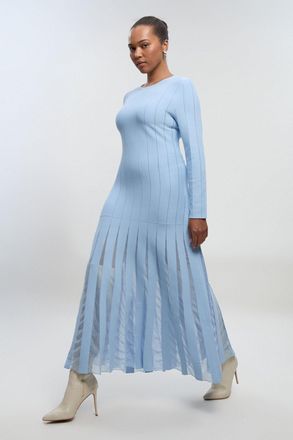 Karen Millen Womens Plus Size Viscose Blend Filament Full Skirt Knit Midi Dress - Pale Blue - Size X-Large