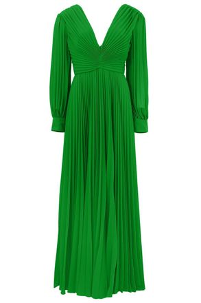 Badgley Mischka Pleated V Neck Gown - Palm Green