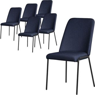 ML Design Ml-design Juego 6x Sillas De Comedor En Color Azul Oscuro Poli&eacute;ster Tapizado Con Patas De Metal Asiento Acolchado Con Respaldo Dise&ntilde;o Atemporal Mueble