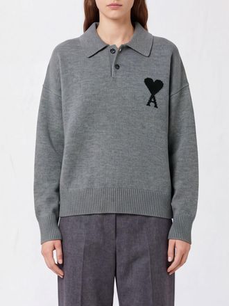 Ami Polo in maglia di cotone a maniche lunghe con logo Ami de Coeur