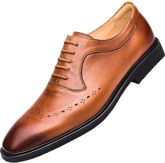 Generic Formal Shoes Dress Oxford for Men Lace Up Wing tip Square Toe Burnished Toe Leather Rubber Sole Slip Resistant Block Heel Prom(Brown,7.5 UK)