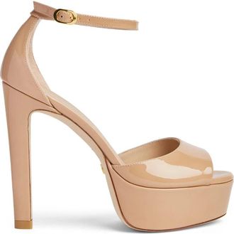 Stuart Weitzman Disco Platform Sandaal - Dames - Sandalen met hakken - Beige - 40 1/2 EU - Leer - Schoenen
