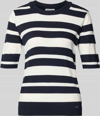 More & More More & More Strickshirt mit Rundhalsausschnitt und Label-Detail in Marine, Gr&ouml;&szlig;e 34