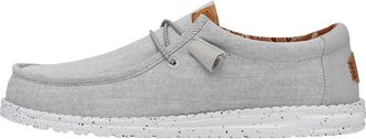 HeyDude Mens Wally Washed Canvas, Mens Shoes, Slip-on Loafers, Comfortable & Light-Weight, Light Grey, 17