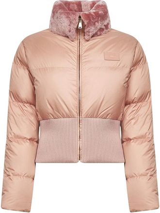 Fendi Gewatteerde Shearling Trim Jas - Dames - Winterjassen - Roze - S - Polyester - Jassen
