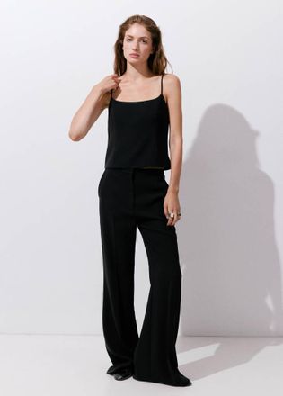 Mango Top lino spalline nero - Donna - XXS - MANGO