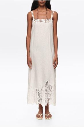 Bimba & Lola Washed Linen Lace Midi Dress in White at Nordstrom, Size X-Small