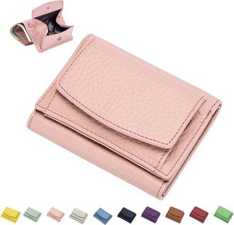 Generic Preliminaryt 2024 New Genuine Leather RFID Blocking Card Holder Organizer Pocket Mini Wallet, Unisex Anti-Credit Card Fraud Folding Mini Wallet (Pink,