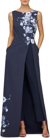 Kay Unger Esti Floral Maxi Jumpsuit in Midnight Blue at Nordstrom, Size 10