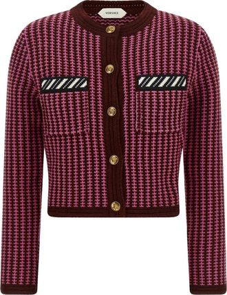 Versace Two-Tone Crochet Cardigan - female - Versace - Cardigans - Pink - XS - Knitwear