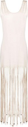 Alanui Monsoon fringed maxi dress - women - Acrylic/Cotton/Linen/Flax - S - Neutrals
