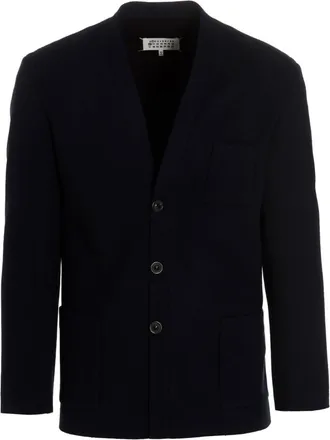 Maison Margiela Navy Blue Solid V Neck Cardigan