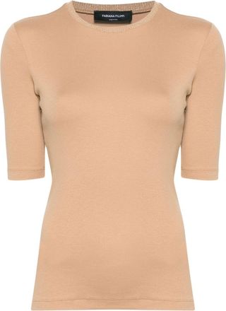 Fabiana Filippi jersey T-shirt - women - Cotton/Viscose/Elastane/Virgin Wool/Polyester/Cashmere/Silk - 46 - Brown