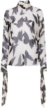 Saint Laurent butterfly-print silk blouse - women - Silk - 36 - Neutrals
