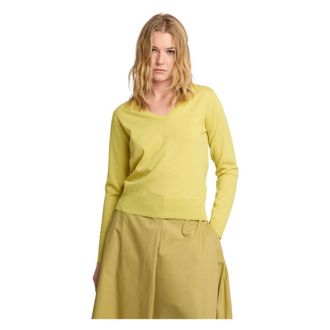 Kocca V-neck Knitwear, female, Yellow, Size: XL Chic monocolour V neck sweater