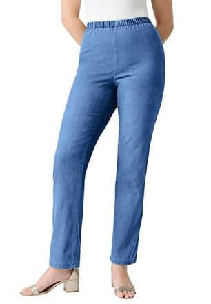 Roaman's Plus Size Comfort Stretch Straight Leg Jean in Light Stonewash Sanded at Nordstrom, Size 30