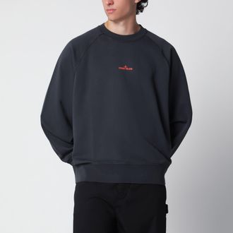 Stone Island Felpa blu navy in cotone con stampe logo