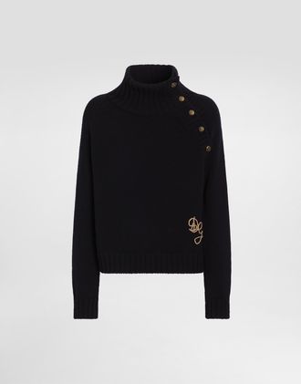 Dolce & Gabbana Smooth Knit Turtleneck With Logo - Man Sweaters And Cardigans Blue Xxl