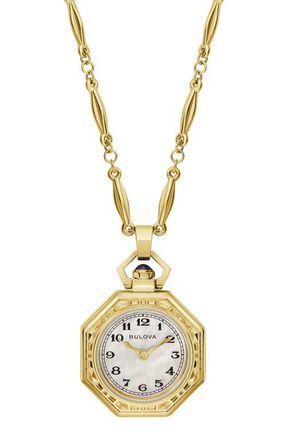 Bulova Rubaiyat Mother-of-Pearl Pendant Necklace Watch, 28.8mm in Gold-Tone at Nordstrom
