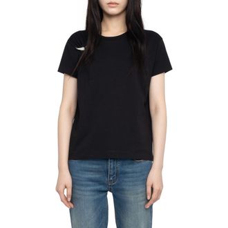Zadig&Voltaire Suza Rhinestone Wing Pin Cotton T-Shirt in Black at Nordstrom, Size X-Small