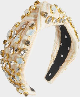 Lele Sadoughi Embellished Striped Cotton Knotted Headband