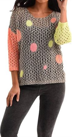 French Kyss Bubbles Crochet Top In Black Multi