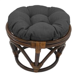 International Caravan Inc Rattan Ottoman with Outdoor Fabric Cushion, Cool Grey