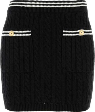 Alessandra Rich Gebreide Mini-Rok van Katoenmix - Dames - Korte rokken - Zwart - 2XS - Katoen - Rokken