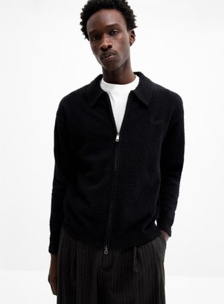 Kuwalla Mens Brushed-knit Polo Shirt-collar zip-up cardigan