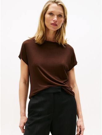 Tommy Hilfiger Womens Lightweight Cowl Neck T-Shirt - Brown - M