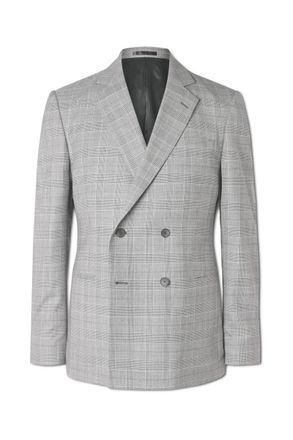 Mr P. Slim-Fit Double-Breasted Prince of Wales Checked Wool-Flannel Suit Jacket