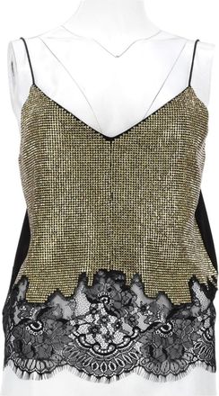 Self Portrait Gold Lace V-Neck Polyester Sleeveless Tops