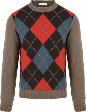 FILIPPO DE LAURENTIIS Rode Diamant Trui voor Heren - Heren - Ronde hals truien - Veelkleurig - 2XL - Truien & Vesten
