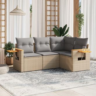 vidaXL Juego De Sof&aacute;s Jard&iacute;n Con Cojines 4 Pzas Rat&aacute;n Sint&eacute;tico Beige Vidaxl