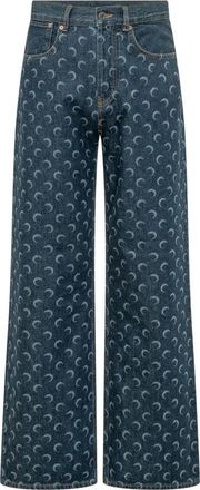 Marine Serre Moon Laser Denim Straight Jeans - Heren - Loose Fit Jeans - Blauw - M - Denim - Jeans